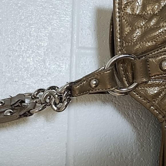 Gold Quilted Shoulder Bag with Chain Handles - Picture 4 of 16